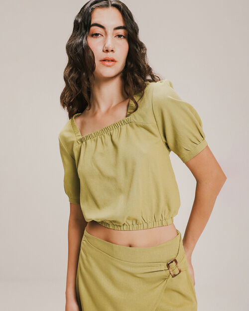 Blusa Cropped Manga Abullonada